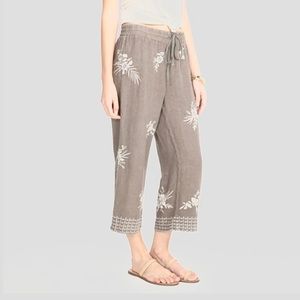 NWT Johnny Was Linen Embroidered Crop Pants S